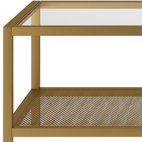 Homeroots 45" Clear And Gold Glass And Steel Coffee Table With Shelf   520911