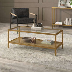 Homeroots 45" Clear And Gold Glass And Steel Coffee Table With Shelf   520911