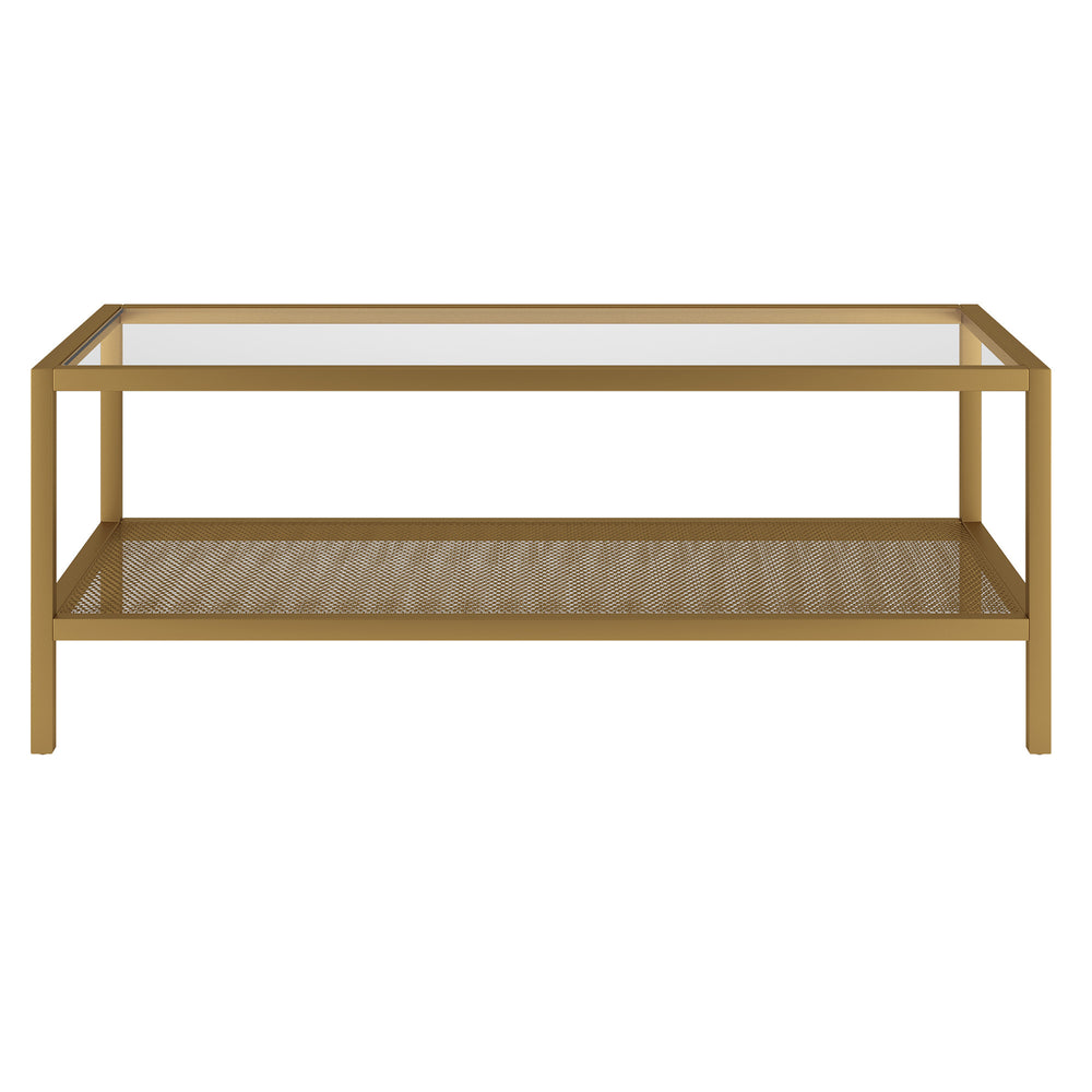 Homeroots 45" Clear And Gold Glass And Steel Coffee Table With Shelf   520911