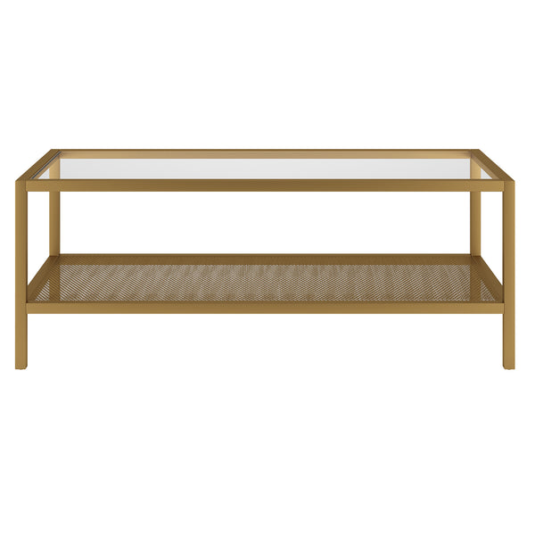 Homeroots 45" Clear And Gold Glass And Steel Coffee Table With Shelf   520911