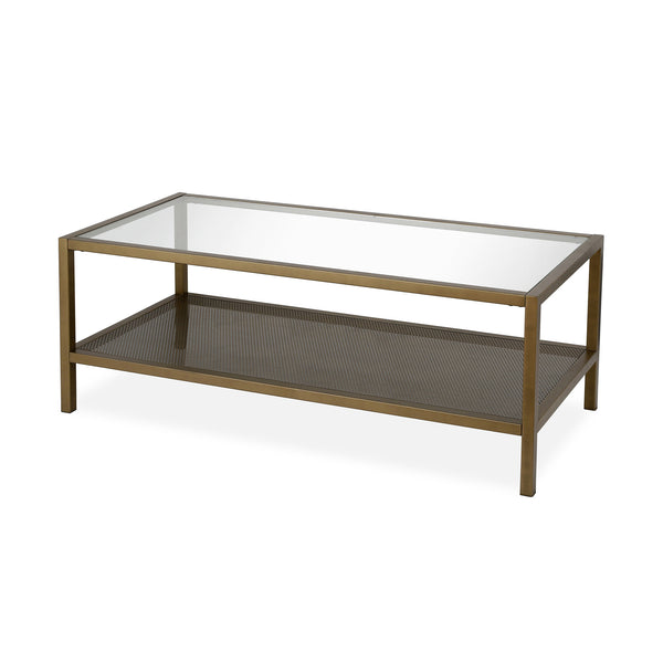 Homeroots 45" Clear And Gold Glass And Steel Coffee Table With Shelf   520911