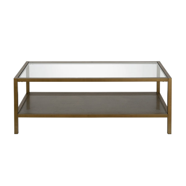 Homeroots 45" Clear And Gold Glass And Steel Coffee Table With Shelf   520911