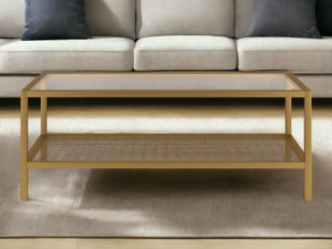 Homeroots 45" Clear And Gold Glass And Steel Coffee Table With Shelf   520911