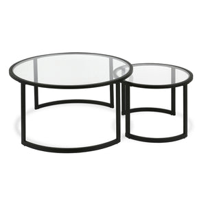 Homeroots Set Of Two 36" Black Glass And Steel Round Nested Coffee Tables   520912