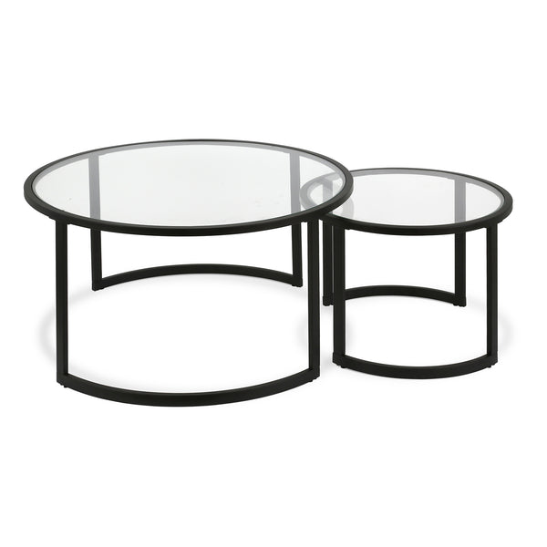 Homeroots Set Of Two 36" Black Glass And Steel Round Nested Coffee Tables   520912