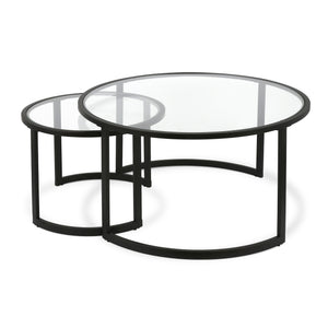 Homeroots Set Of Two 36" Black Glass And Steel Round Nested Coffee Tables   520912