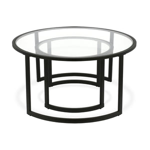 Homeroots Set Of Two 36" Black Glass And Steel Round Nested Coffee Tables   520912