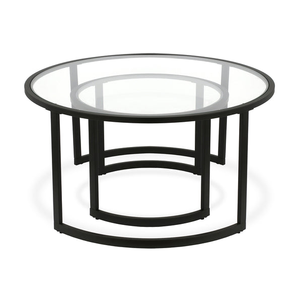 Homeroots Set Of Two 36" Black Glass And Steel Round Nested Coffee Tables   520912