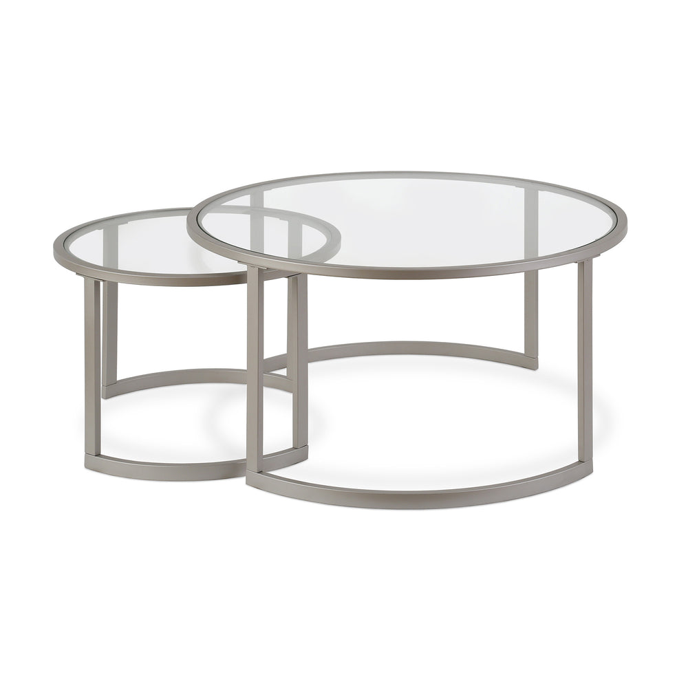 Homeroots Set Of Two 36" Nickel Glass And Steel Round Nested Coffee Tables   520913