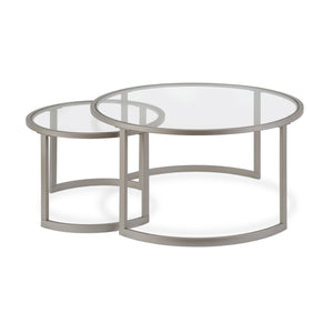 Homeroots Set Of Two 36" Nickel Glass And Steel Round Nested Coffee Tables   520913