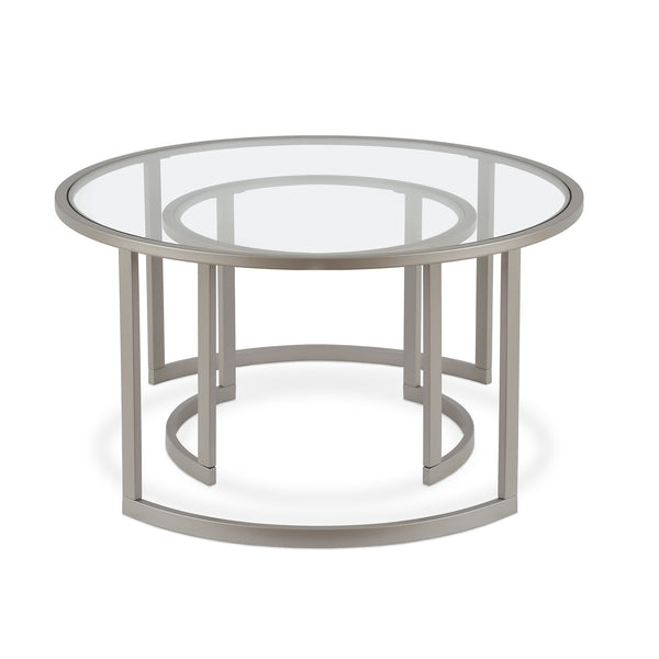 Homeroots Set Of Two 36" Nickel Glass And Steel Round Nested Coffee Tables   520913