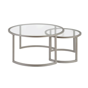Homeroots Set Of Two 36" Nickel Glass And Steel Round Nested Coffee Tables   520913