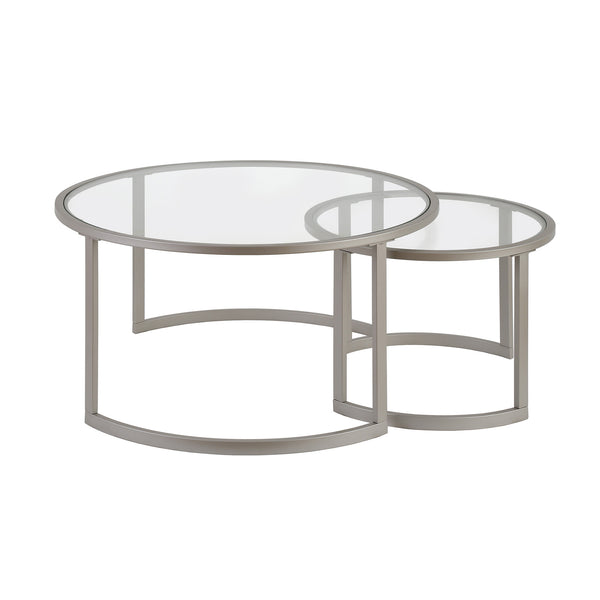 Homeroots Set Of Two 36" Nickel Glass And Steel Round Nested Coffee Tables   520913