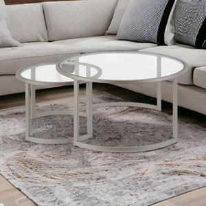 Homeroots Set Of Two 36" Nickel Glass And Steel Round Nested Coffee Tables   520913