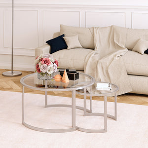 Homeroots Set Of Two 36" Nickel Glass And Steel Round Nested Coffee Tables   520913