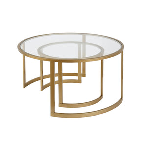 Homeroots Set Of Two 36" Gold Glass And Steel Round Nested Coffee Tables   520914
