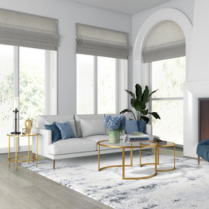 Homeroots Set Of Two 36" Gold Glass And Steel Round Nested Coffee Tables   520914