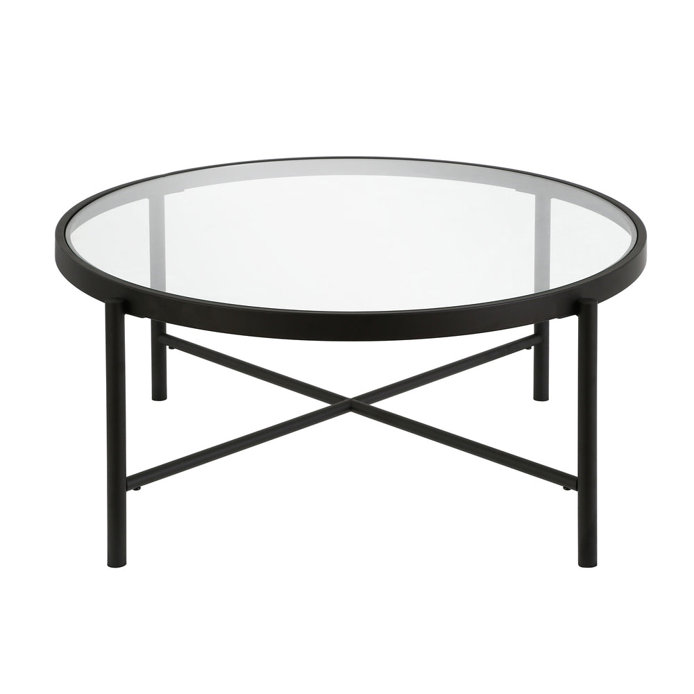 Homeroots 36" Black Glass And Steel Round Coffee Table   520915
