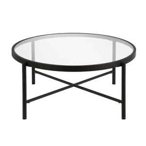 Homeroots 36" Black Glass And Steel Round Coffee Table   520915