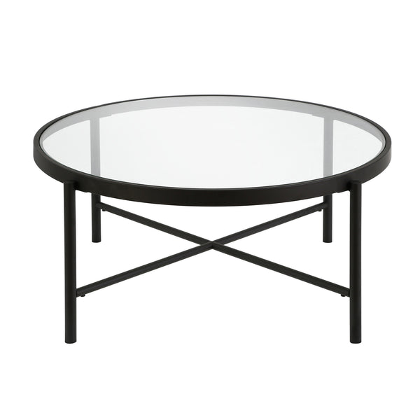 Homeroots 36" Black Glass And Steel Round Coffee Table   520915
