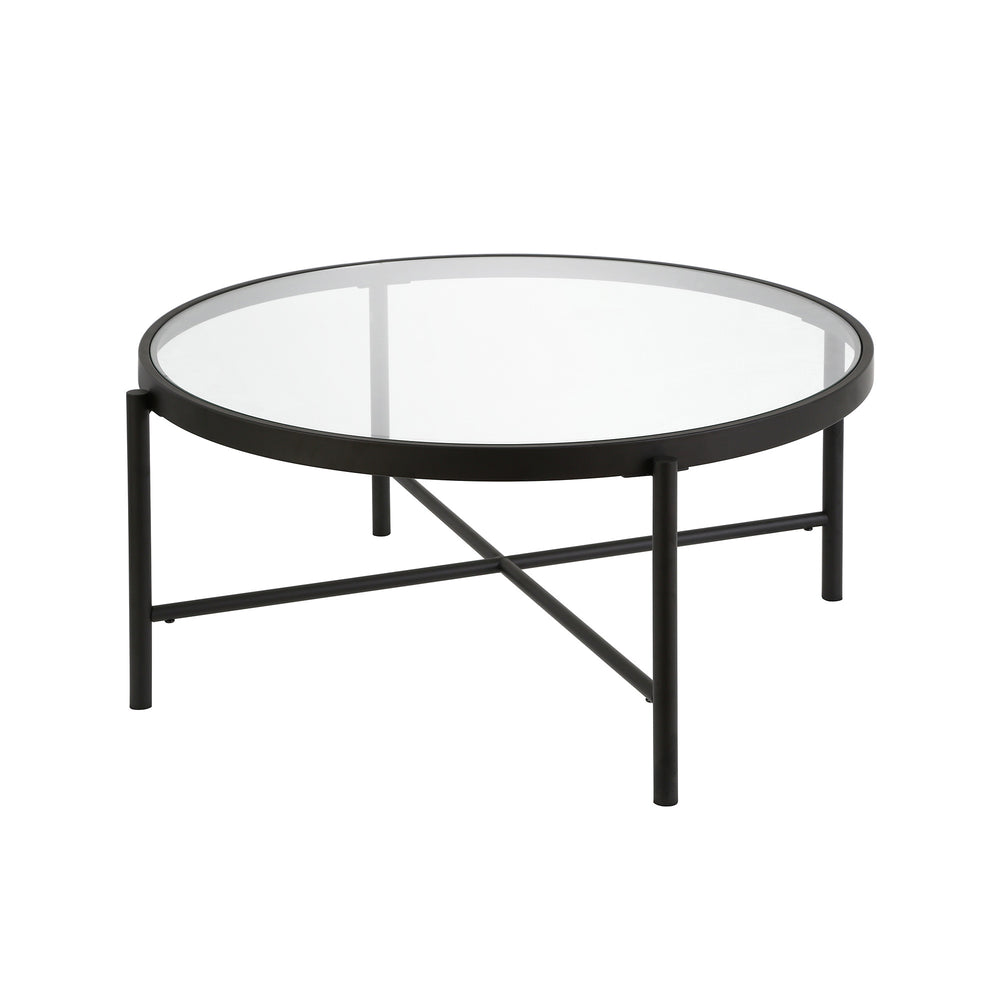 Homeroots 36" Black Glass And Steel Round Coffee Table   520915