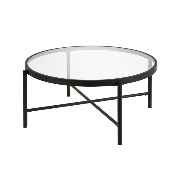 Homeroots 36" Black Glass And Steel Round Coffee Table   520915