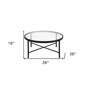 Homeroots 36" Black Glass And Steel Round Coffee Table   520915