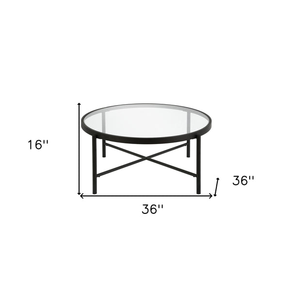 Homeroots 36" Black Glass And Steel Round Coffee Table   520915
