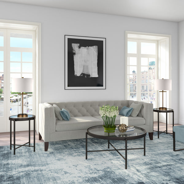 Homeroots 36" Black Glass And Steel Round Coffee Table   520915