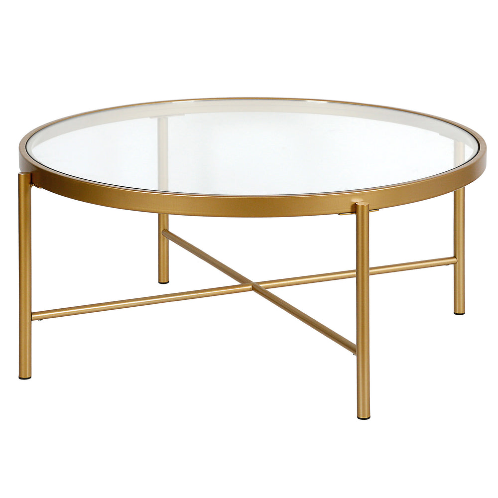 Homeroots 36" Gold Glass And Steel Round Coffee Table   520916