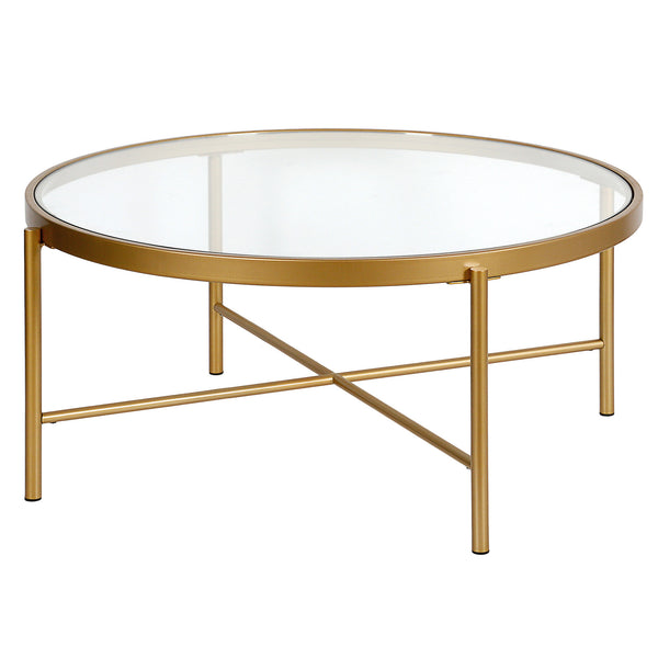 Homeroots 36" Gold Glass And Steel Round Coffee Table   520916