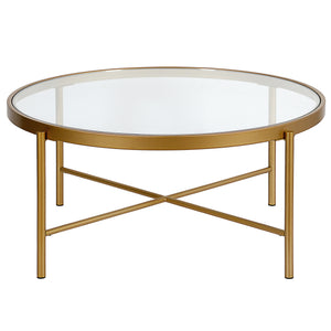 Homeroots 36" Gold Glass And Steel Round Coffee Table   520916