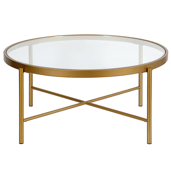 Homeroots 36" Gold Glass And Steel Round Coffee Table   520916