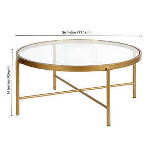Homeroots 36" Gold Glass And Steel Round Coffee Table   520916
