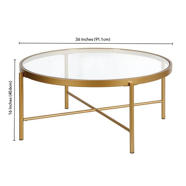 Homeroots 36" Gold Glass And Steel Round Coffee Table   520916