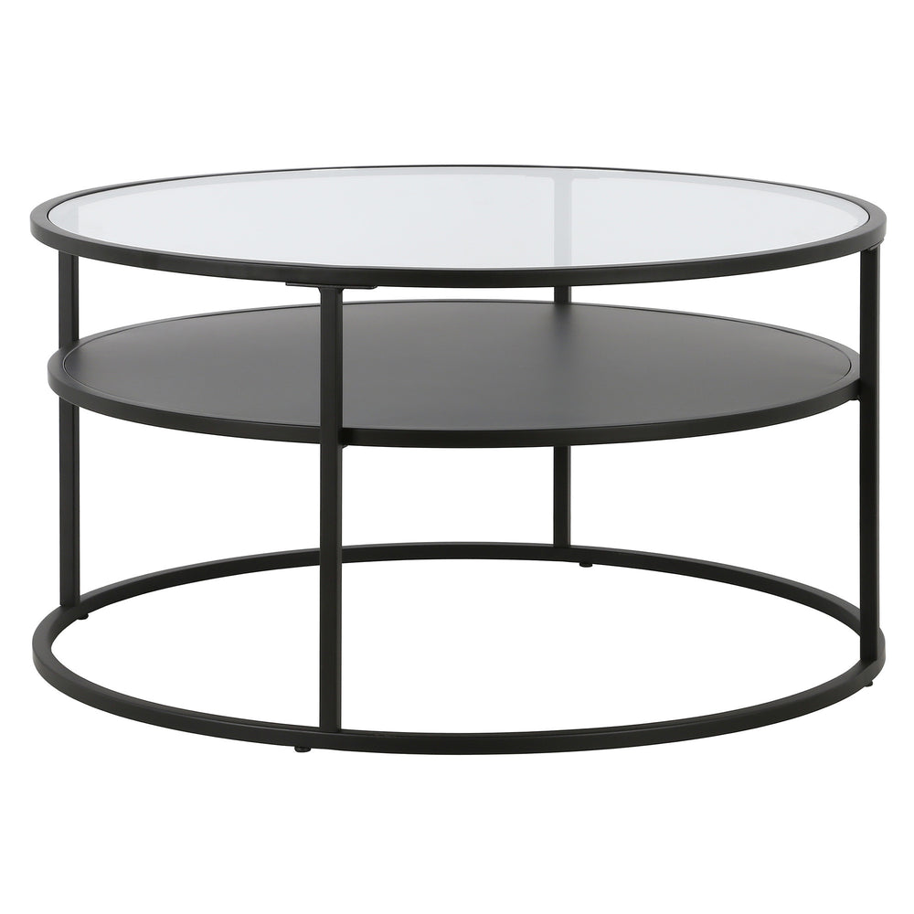 Homeroots 32" Black Glass And Steel Round Coffee Table With Shelf   520917