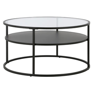 Homeroots 32" Black Glass And Steel Round Coffee Table With Shelf   520917