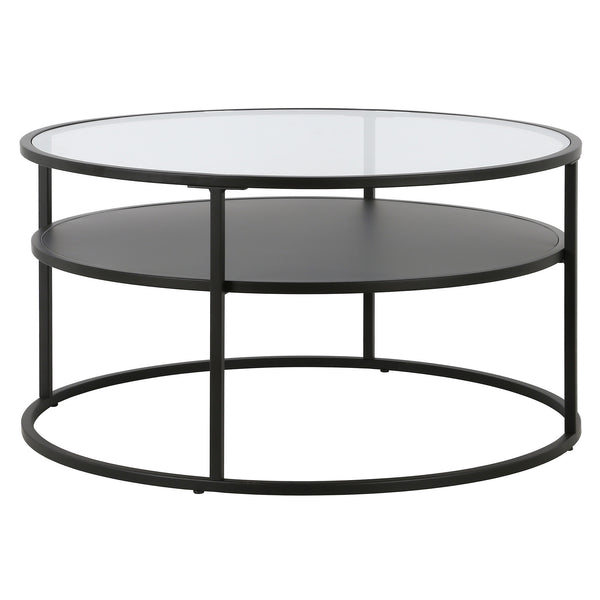 Homeroots 32" Black Glass And Steel Round Coffee Table With Shelf   520917