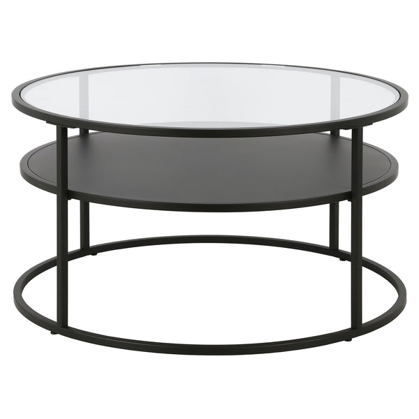 Homeroots 32" Black Glass And Steel Round Coffee Table With Shelf   520917