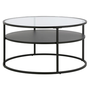 Homeroots 32" Black Glass And Steel Round Coffee Table With Shelf   520917