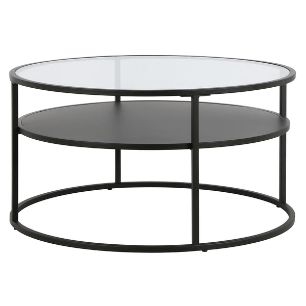Homeroots 32" Black Glass And Steel Round Coffee Table With Shelf   520917