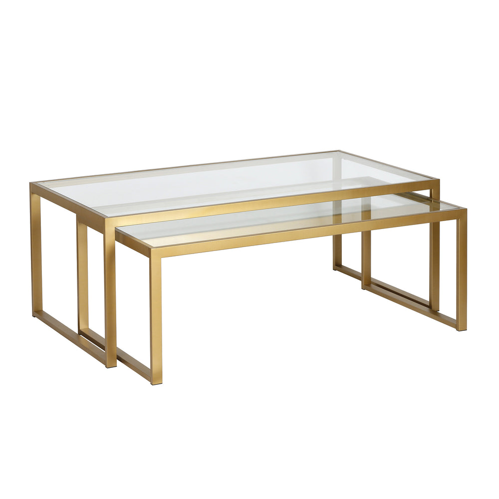 Homeroots Set Of Two 46" Gold Glass And Steel Nested Coffee Tables   520920