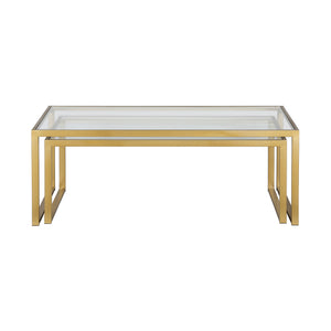 Homeroots Set Of Two 46" Gold Glass And Steel Nested Coffee Tables   520920