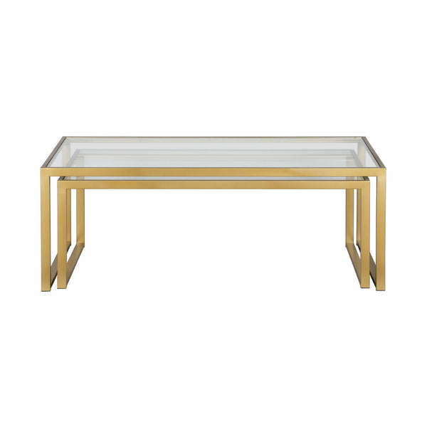 Homeroots Set Of Two 46" Gold Glass And Steel Nested Coffee Tables   520920