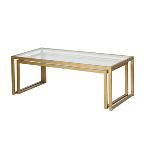 Homeroots Set Of Two 46" Gold Glass And Steel Nested Coffee Tables   520920