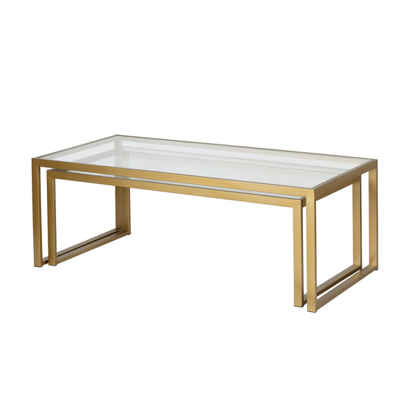 Homeroots Set Of Two 46" Gold Glass And Steel Nested Coffee Tables   520920