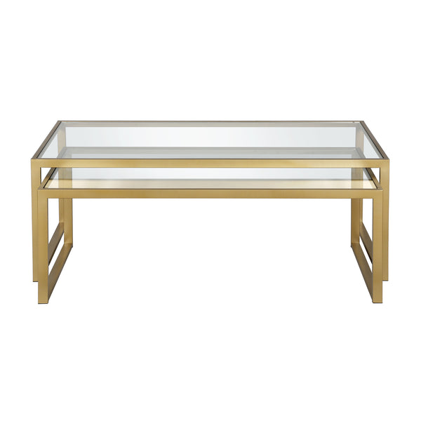 Homeroots Set Of Two 46" Gold Glass And Steel Nested Coffee Tables   520920