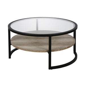 Homeroots 34" Black Glass And Steel Round Coffee Table With Shelf   520925