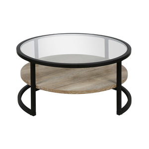 Homeroots 34" Black Glass And Steel Round Coffee Table With Shelf   520925