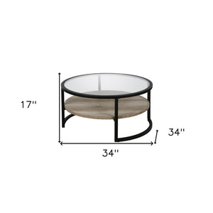 Homeroots 34" Black Glass And Steel Round Coffee Table With Shelf   520925